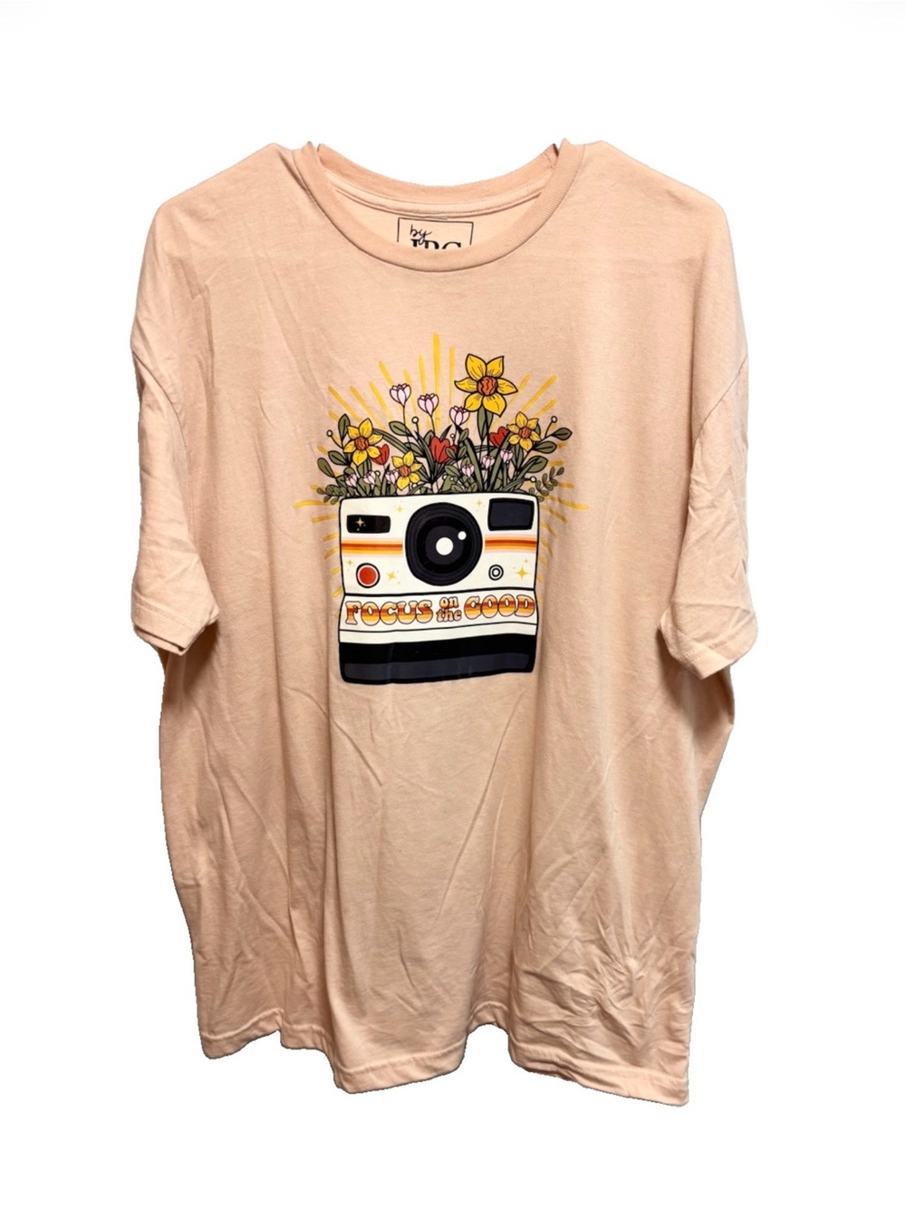 Graphic Camera Flower Tee - Peach